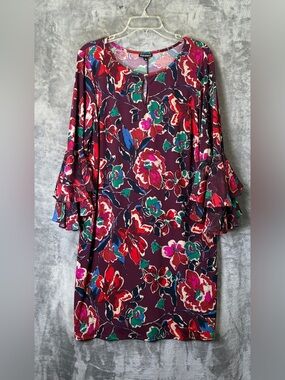 Roz & Ali Purple Floral Top with Red and Green Accents